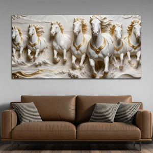 Seven Majestic White Horses Galloping 3D Canvas Wall Painting