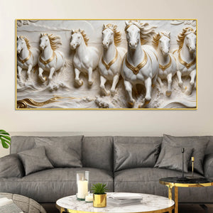 Seven Majestic White Horses Galloping 3D Canvas Wall Painting