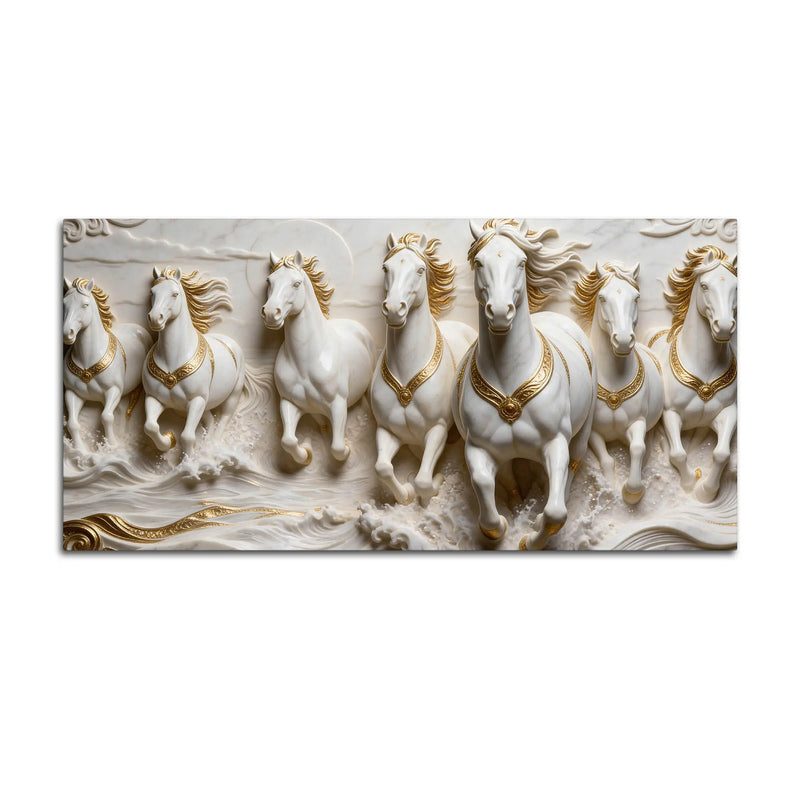 Seven Majestic White Horses Galloping 3D Canvas Wall Painting