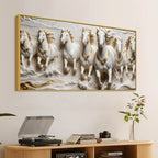 Seven Majestic White Horses Galloping 3D Canvas Wall Painting