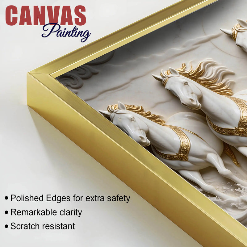 Seven Majestic White Horses Galloping 3D Canvas Wall Painting