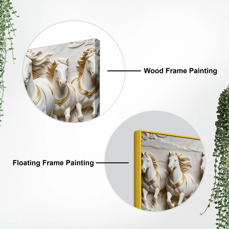 Seven Majestic White Horses Galloping 3D Canvas Wall Painting