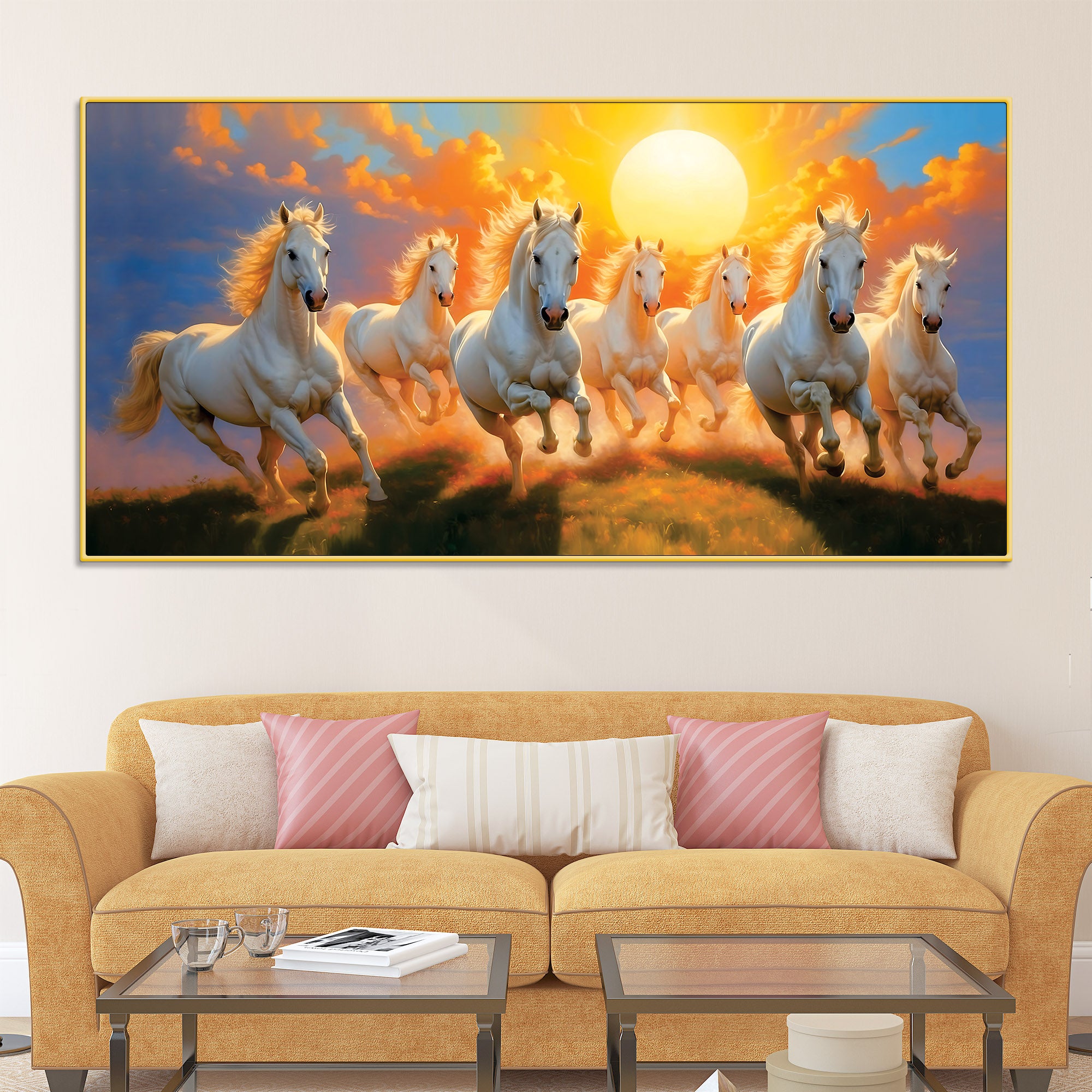 Seven Running Horses at Dawn Canvas Wall Painting