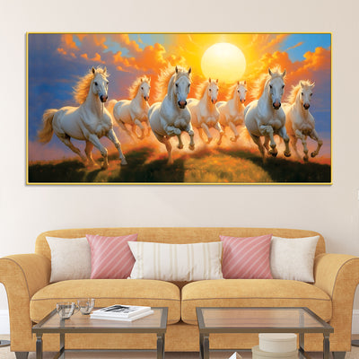 Seven Running Horses at Dawn Canvas Wall Painting