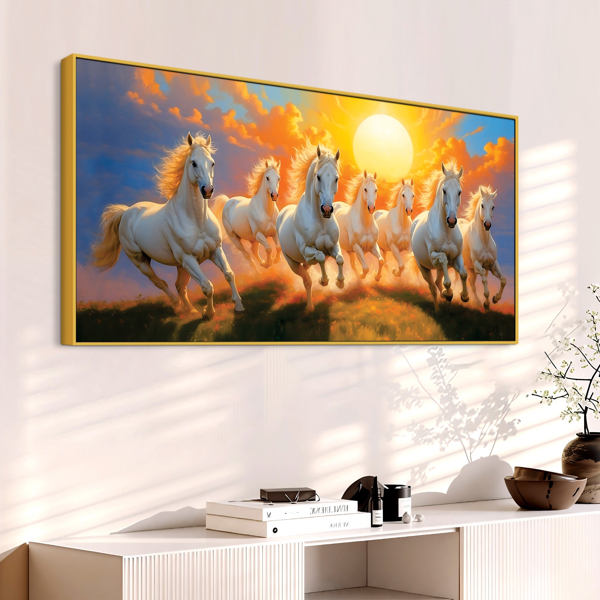 Seven Running Horses at Dawn Canvas Wall Painting