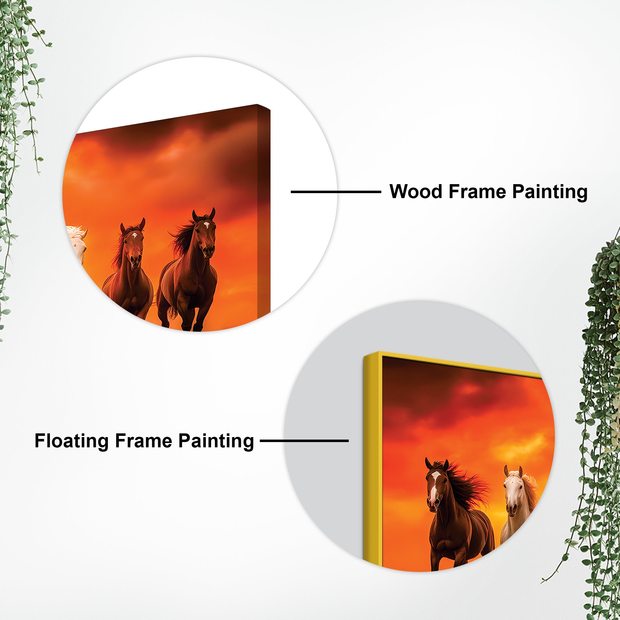 Seven Running Horses at Glowing Sunset Canvas Wall Painting