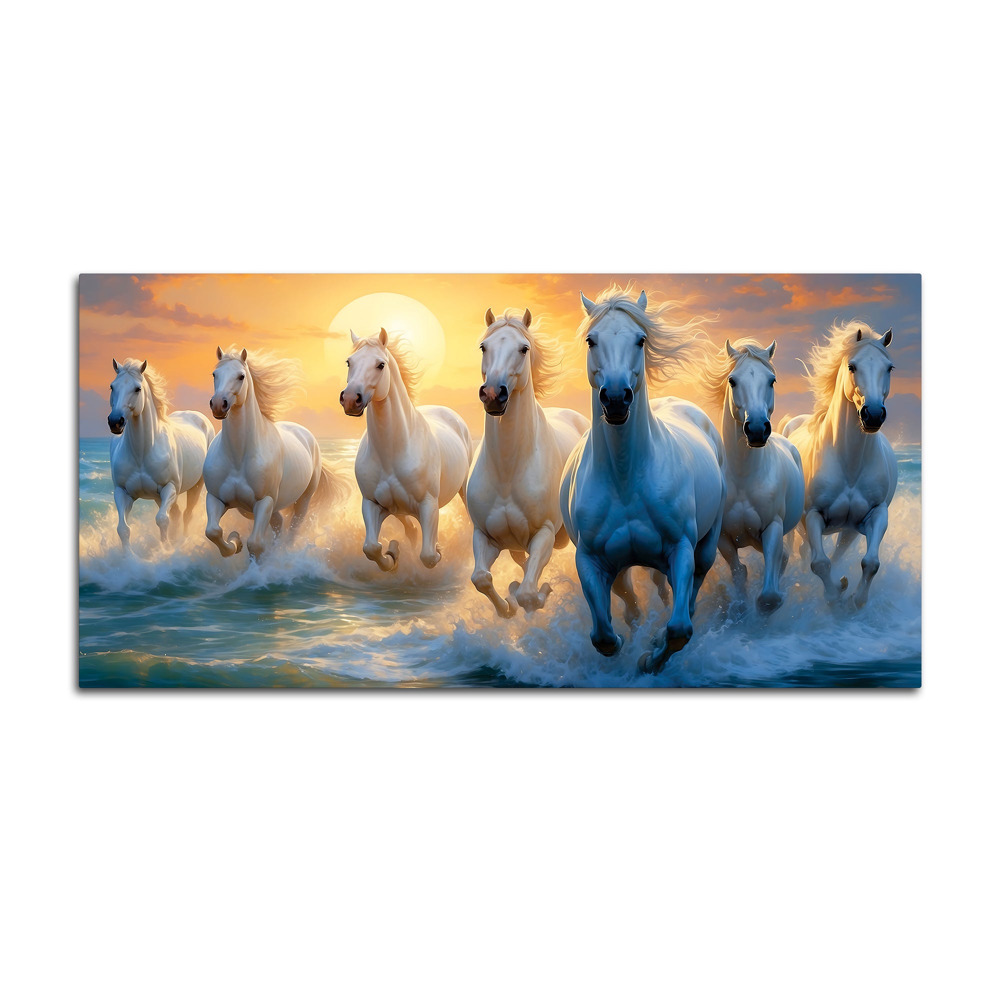 Seven Running Horses at Sunrise Premium Canvas Wall Painting