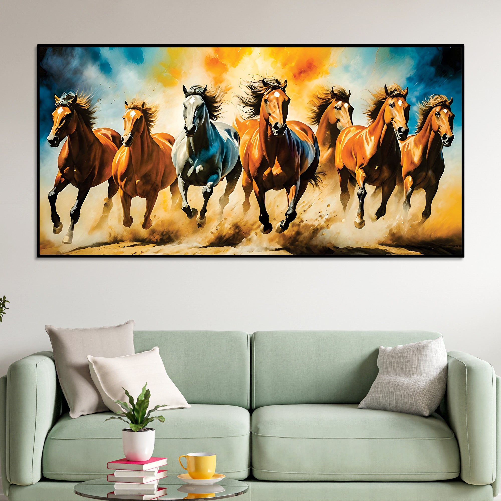 Seven Running Horses Auspicious Canvas wall Painting