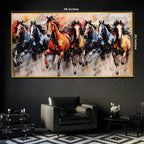 Seven Running Horses in Morning Framed Crystal Glass Painting