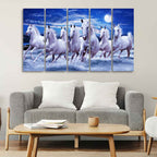 Seven Running Horses in Water Canvas Wall Painting