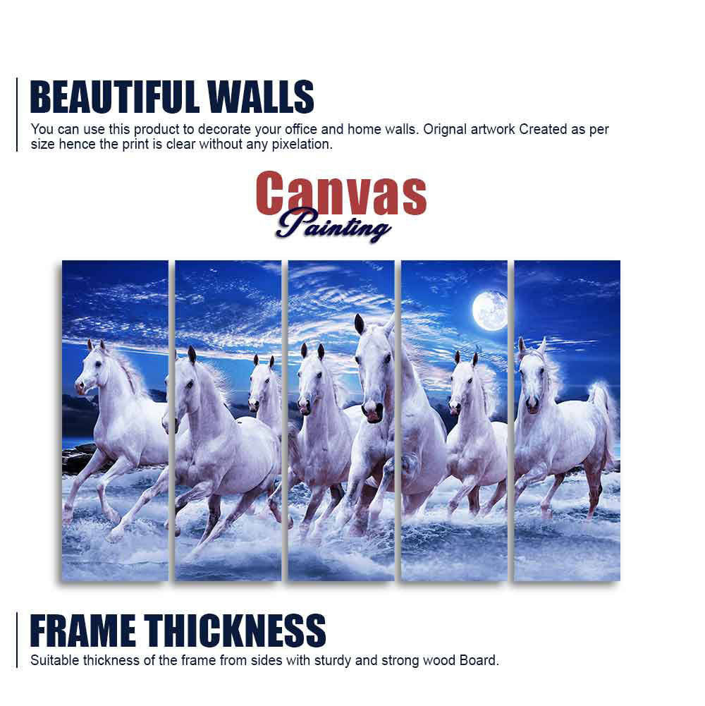 Seven Running Horses in Water Canvas Wall Painting