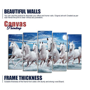 Seven Running Horses in Water Canvas Wall Painting of Five Pieces