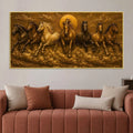Seven Running Horses with Rising Sun Metallic Look 3D Canvas Wall Painting