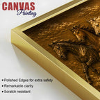 Seven Running Horses with Rising Sun Metallic Look 3D Canvas Wall Painting