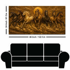 Seven Running Horses with Rising Sun Metallic Look 3D Canvas Wall Painting