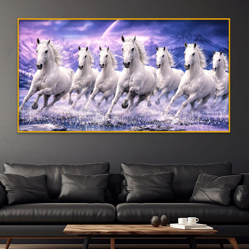 Seven White Horses Energy Crystal Glass Painting