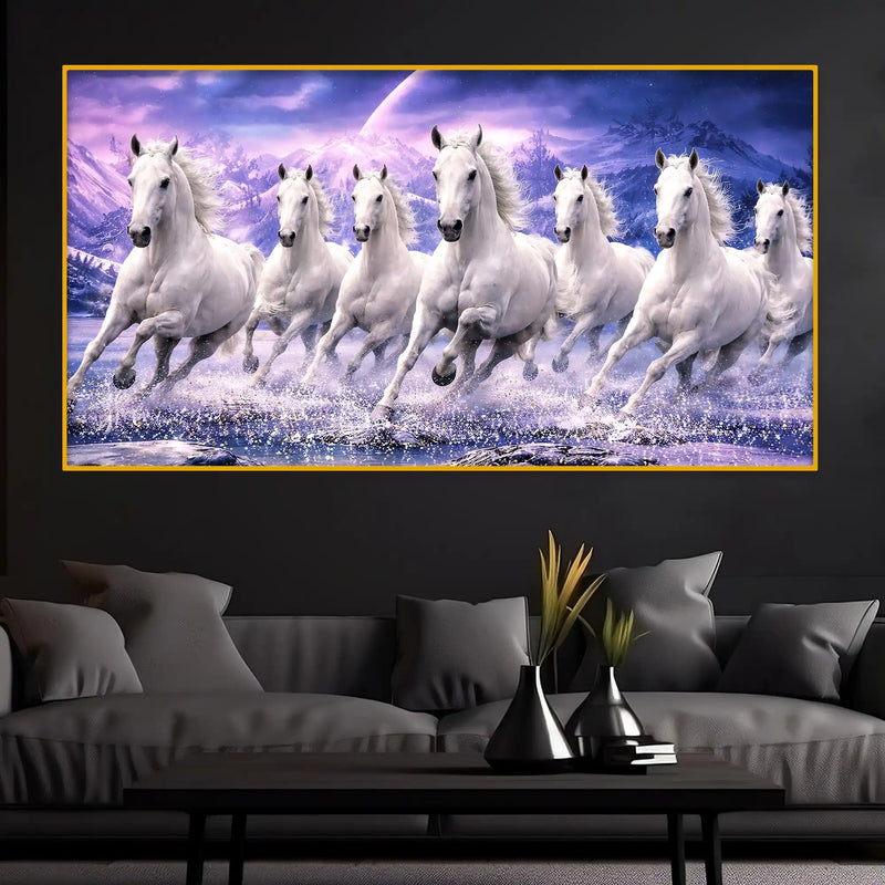 Seven White Horses Energy Crystal Glass Painting