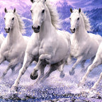 Seven White Horses Energy Crystal Glass Painting