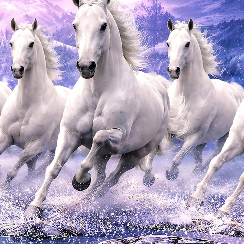 Seven White Horses Energy Crystal Glass Painting