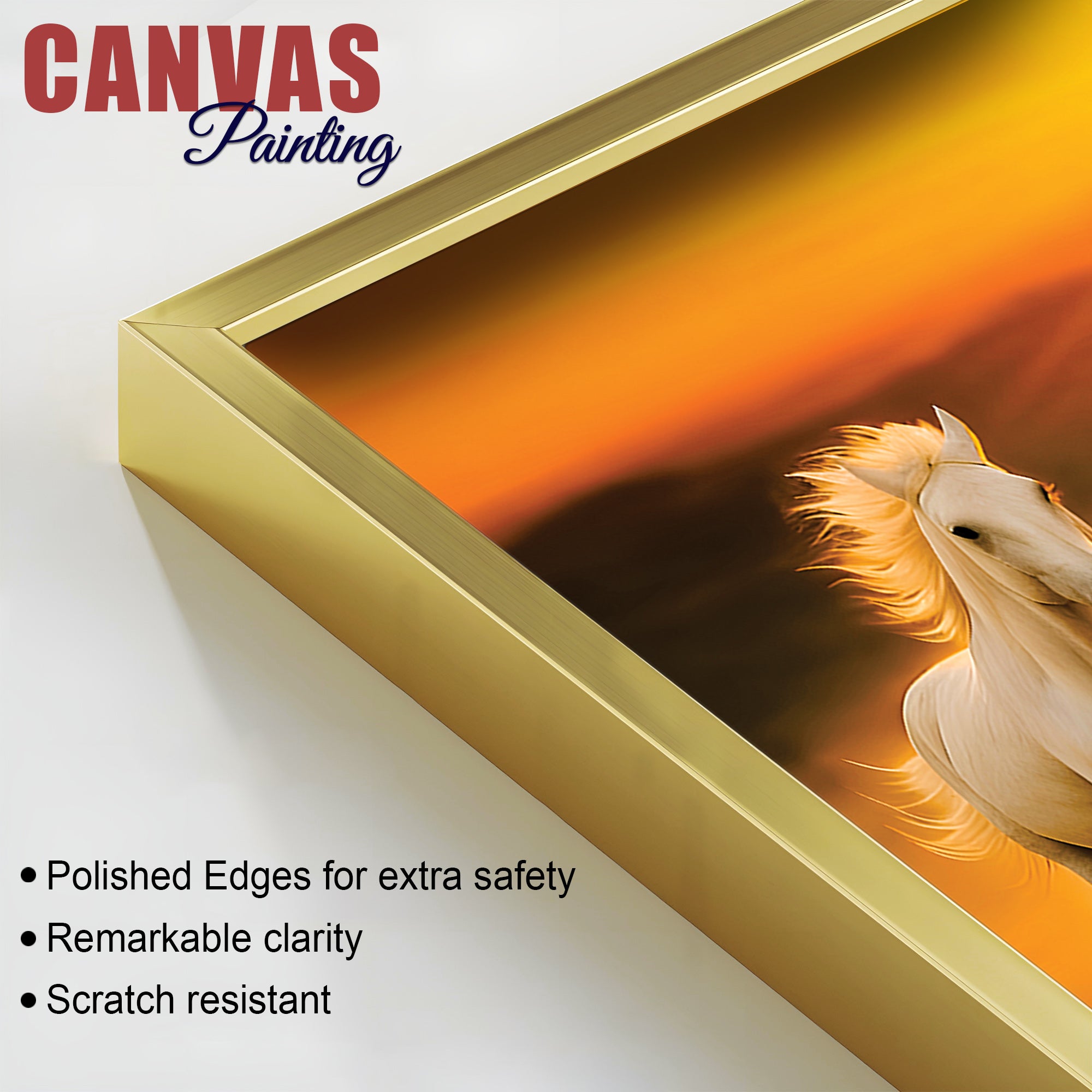 Seven White Horses Galloping at Sunrise Premium Wall Painting