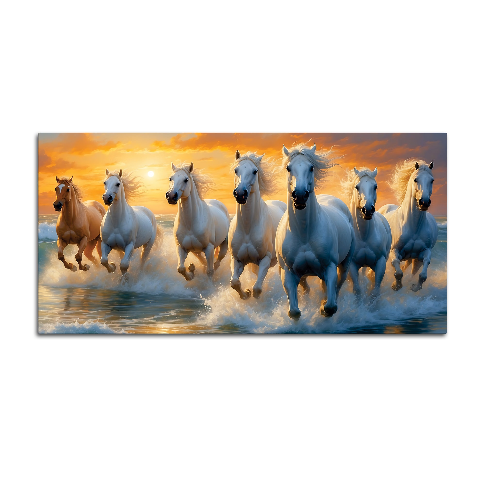 Seven White Horses Running at Dawn Canvas Wall Painting