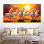 Seven White Horses Running at Dawn Premium Wall Painting