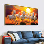 Seven White Horses Running at Dawn Premium Wall Painting
