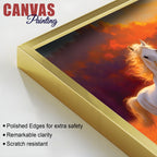 Seven White Horses Running at Dawn Premium Wall Painting