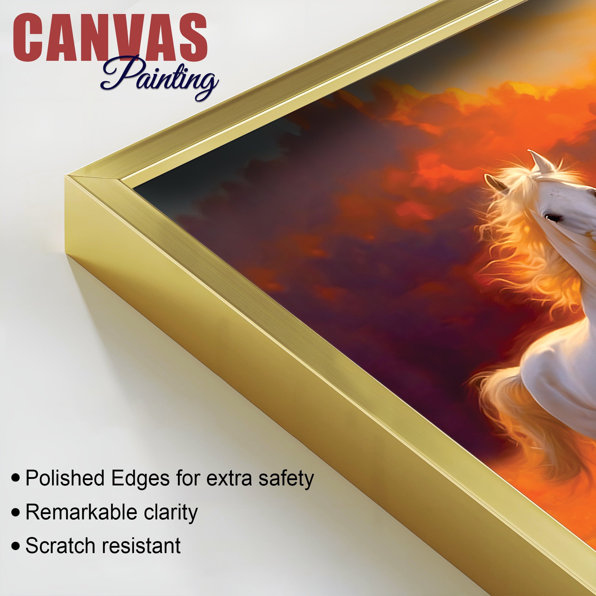 Seven White Horses Running at Dawn Premium Wall Painting