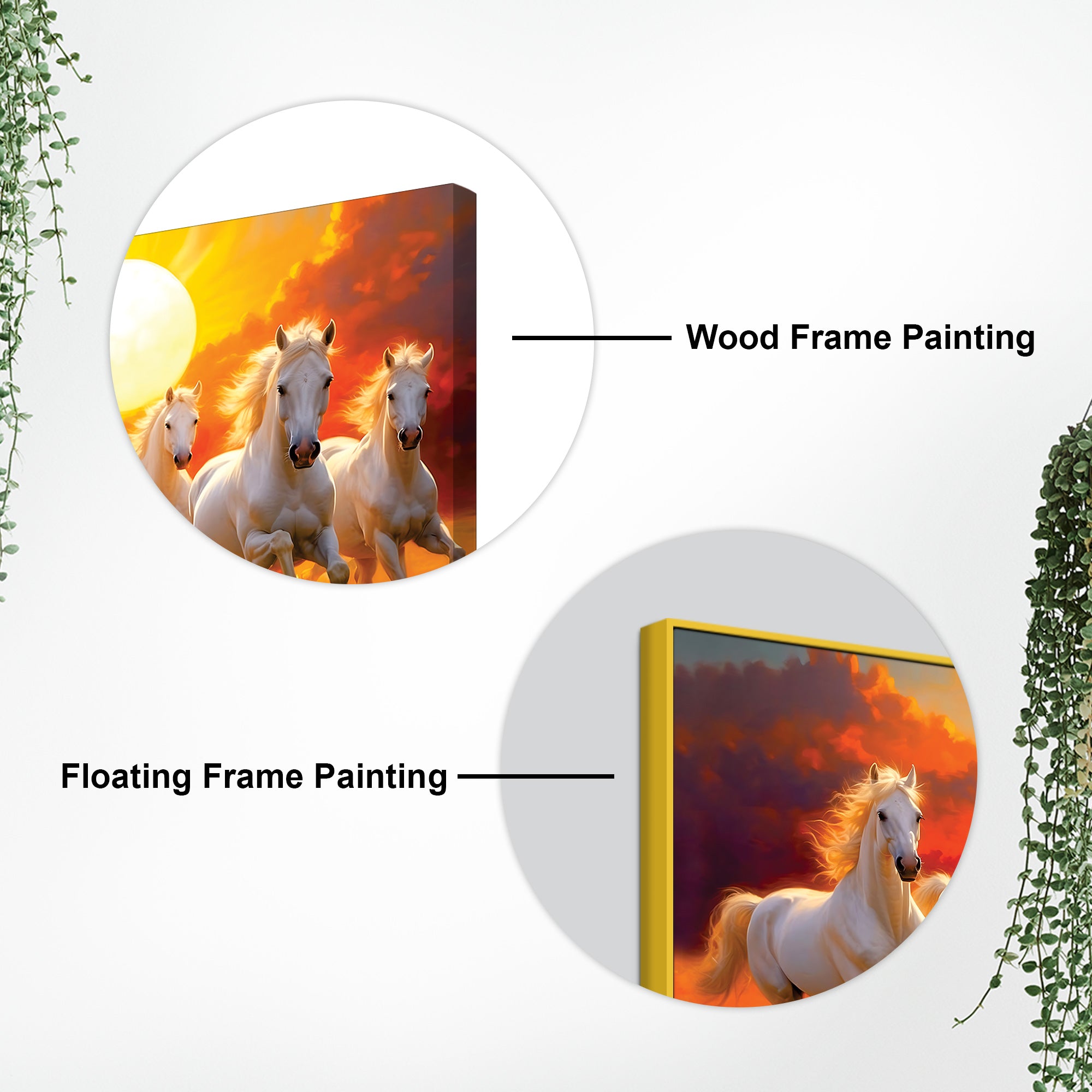 Seven White Horses Running at Dawn Premium Wall Painting