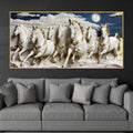 Seven White Horses Running Under Moonlight 3D Canvas Wall Painting
