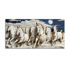 Seven White Horses Running Under Moonlight 3D Canvas Wall Painting