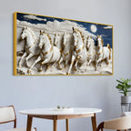 Seven White Horses Running Under Moonlight 3D Canvas Wall Painting