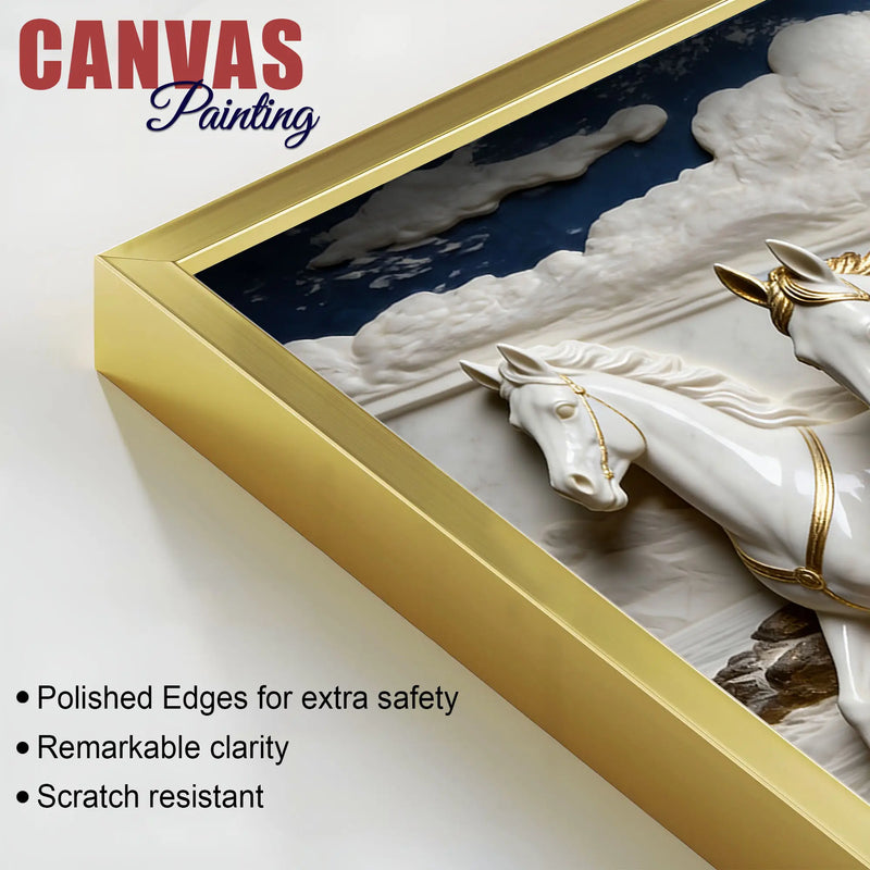 Seven White Horses Running Under Moonlight 3D Canvas Wall Painting