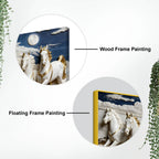 Seven White Horses Running Under Moonlight 3D Canvas Wall Painting