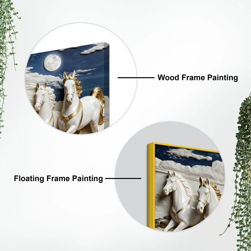 Seven White Horses Running Under Moonlight 3D Canvas Wall Painting