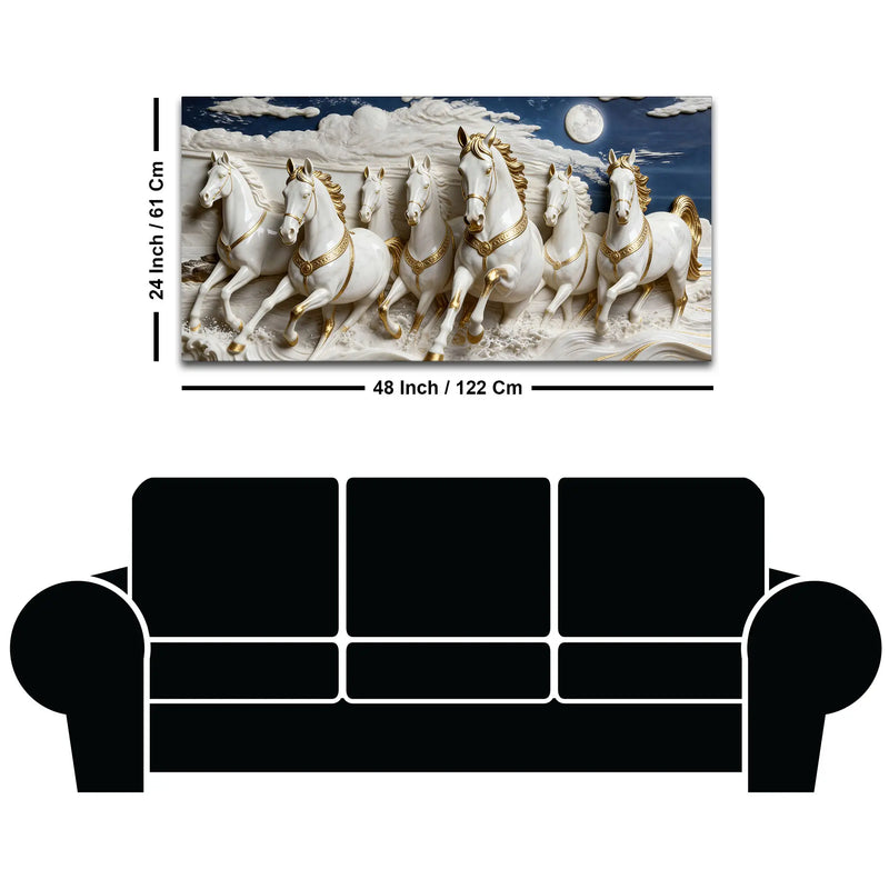 Seven White Horses Running Under Moonlight 3D Canvas Wall Painting
