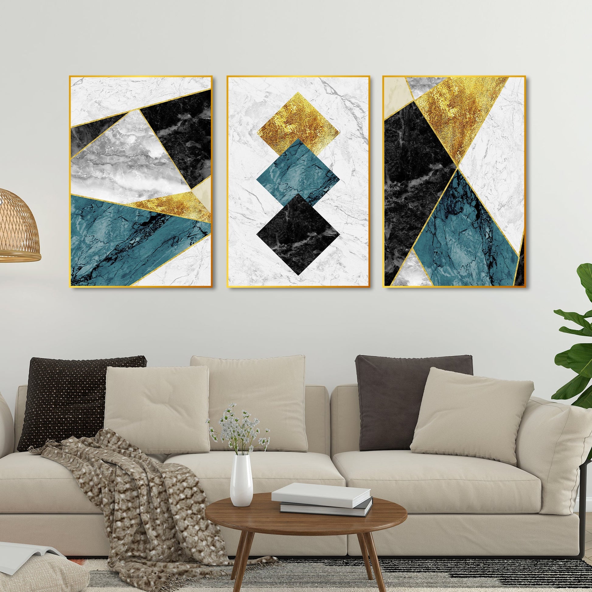 Shapes & Textures Decorative Floating Canvas Wall Painting Set of Three