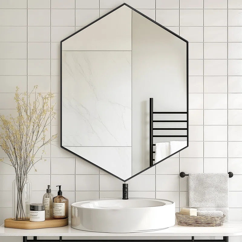 Sharp-Edge Hexagon Mirror Cabinet for Contemporary Spaces – Vibecrafts