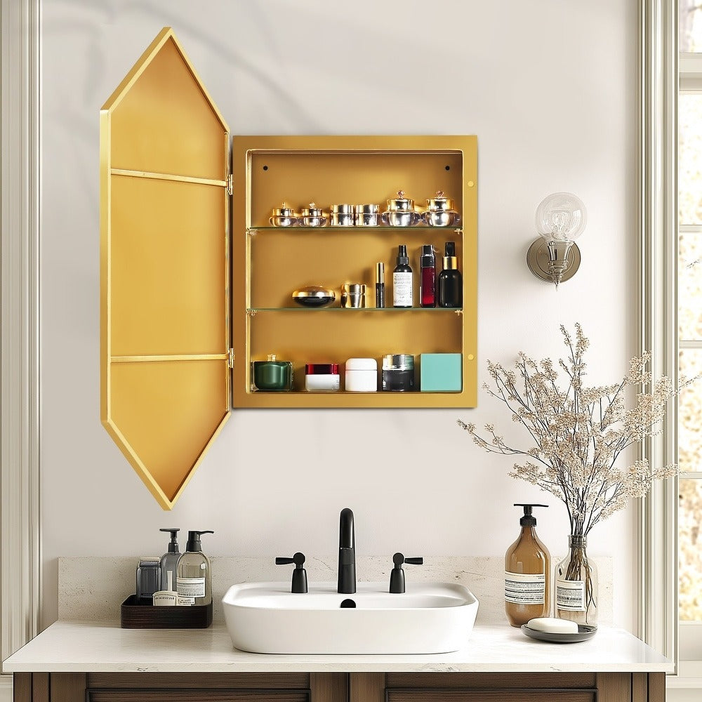 Sharp Golden Edge Hexagon Mirror Cabinet for Contemporary Spaces