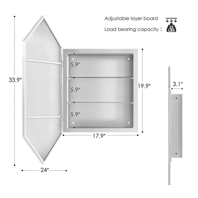 Sharp Grey Edge Hexagon Mirror Cabinet for Contemporary Spaces