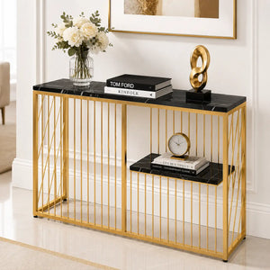 Shelf Sintered Stone Top Black & Gold Console Table