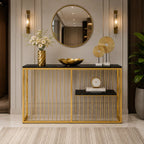Shelf Sintered Stone Top Black & Gold Console Table