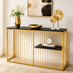 Shelf Sintered Stone Top Black & Gold Console Table
