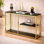 Shelf Sintered Stone Top Black & Gold Console Table