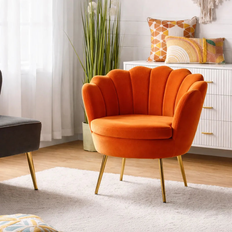 shell-motif-luxury-design-orange-velvet-accent-chair