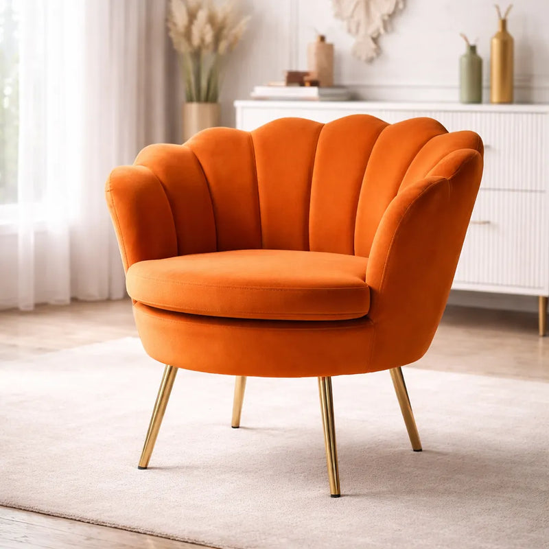 shell-motif-luxury-design-orange-velvet-accent-chair