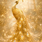 Shimmery Golden Peacock Floating Frame Crystal Wall Painting