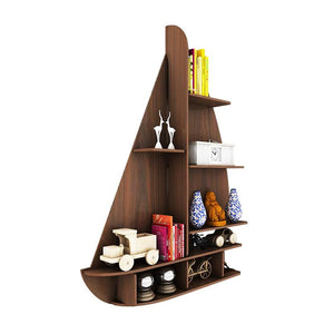 Ship Backlit Designer Wooden Wall Shelf / Book Shelf / Night Light, Walnut Finish