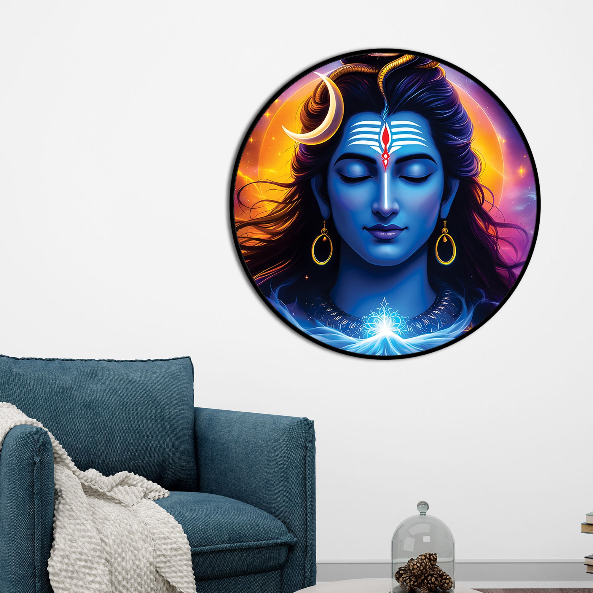 Shiv Ji Artistic Round Frame Modern Divine Wall Decorative Painting